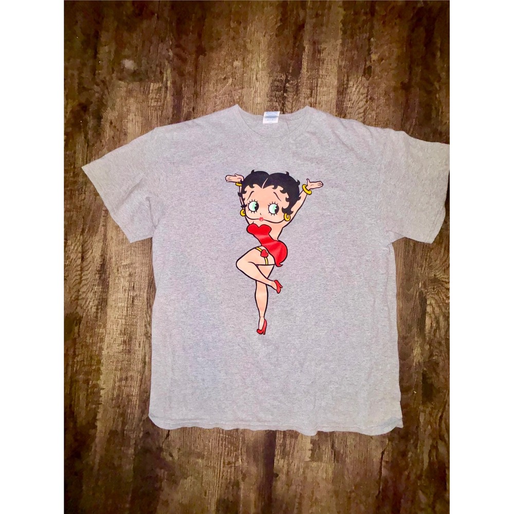 Delta Pro Weight Betty Boop Graphic T-Shirt Gray Red Dress Large